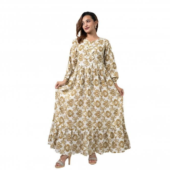 Linen Printed Long Dress – ML 15094
