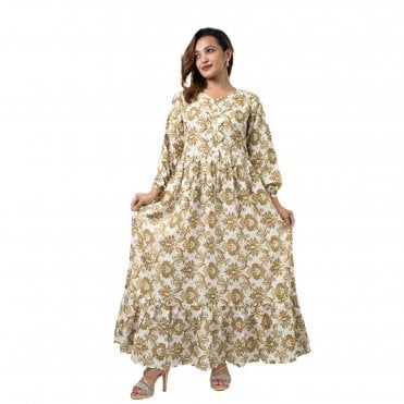 Linen Printed Long Dress – ML 15094