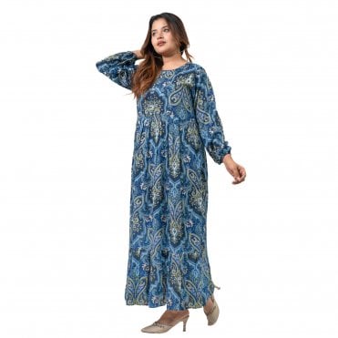 Linen Printed Long Dress – ML 15102