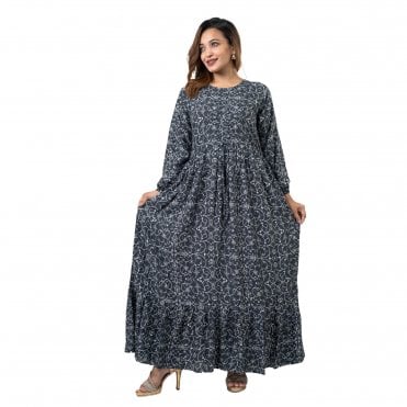 Linen Printed Long Dress – ML 15106