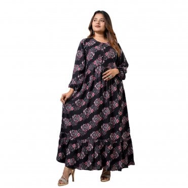 Linen Printed Long Dress – ML 15107